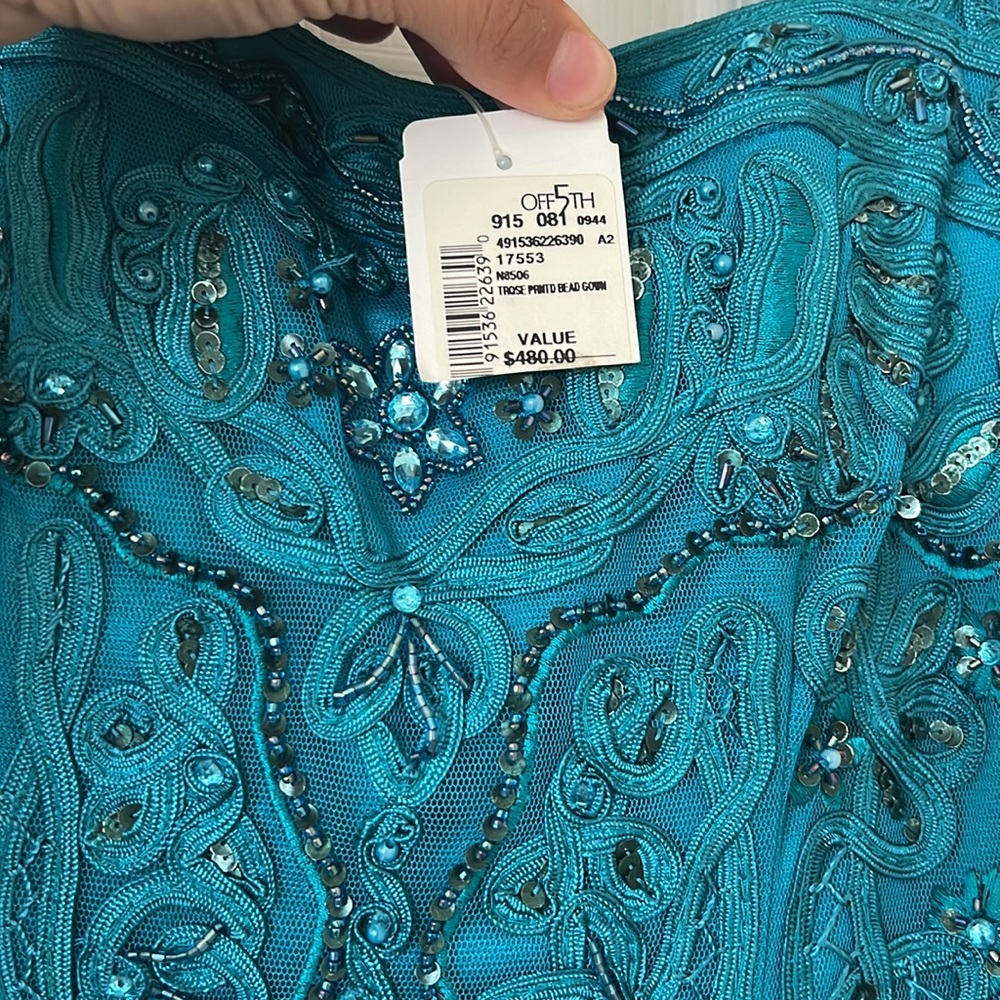 Sue Wong sequin sparkle, teal midi cocktail dress, new with tags, size 4